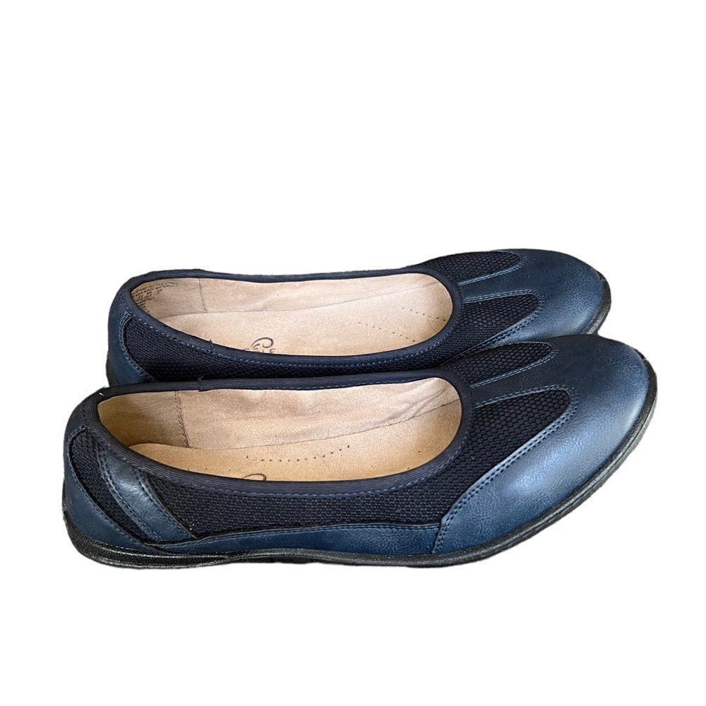 Mountain Sole blue faux leather and fabric comfort flats women's size‎ 8.5